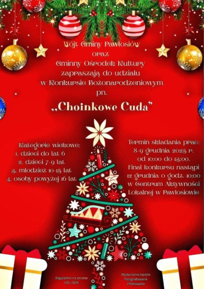 Zaproszenie do udziału w Konkursie Bożonarodzeniowym „Choinkowe Cuda”