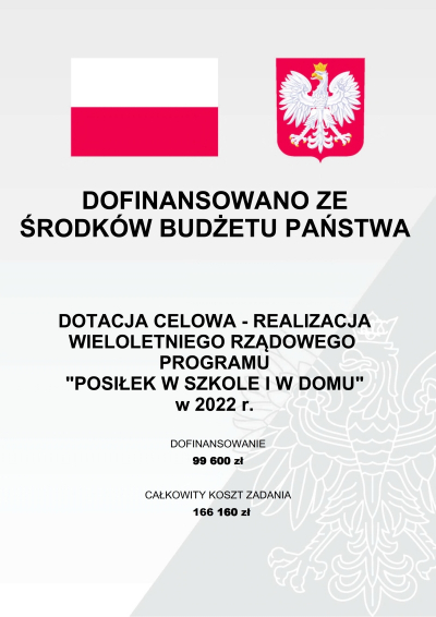 REALIZACJA WIELOLETNIEGO RZĄDOWEGO PROGRAMU &quot;POSIŁEK W SZKOLE I W DOMU&quot; W 2022 R.