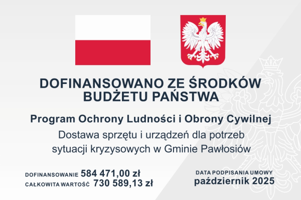 Dostawa sprzętu i urządzeń dla potrzeb sytuacji kryzysowych w Gminie Pawłosiów