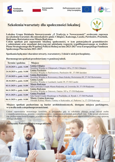 Szkolenia/warsztaty dla społeczności lokalnej