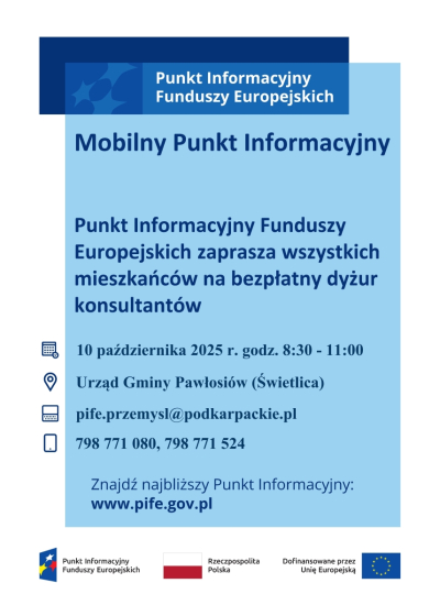 Mobilny Punkt Informacyjny Funduszy Europejskich w Urzędzie Gminy Pawłosiów